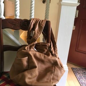 Anthropologie leather tote with graphic lining